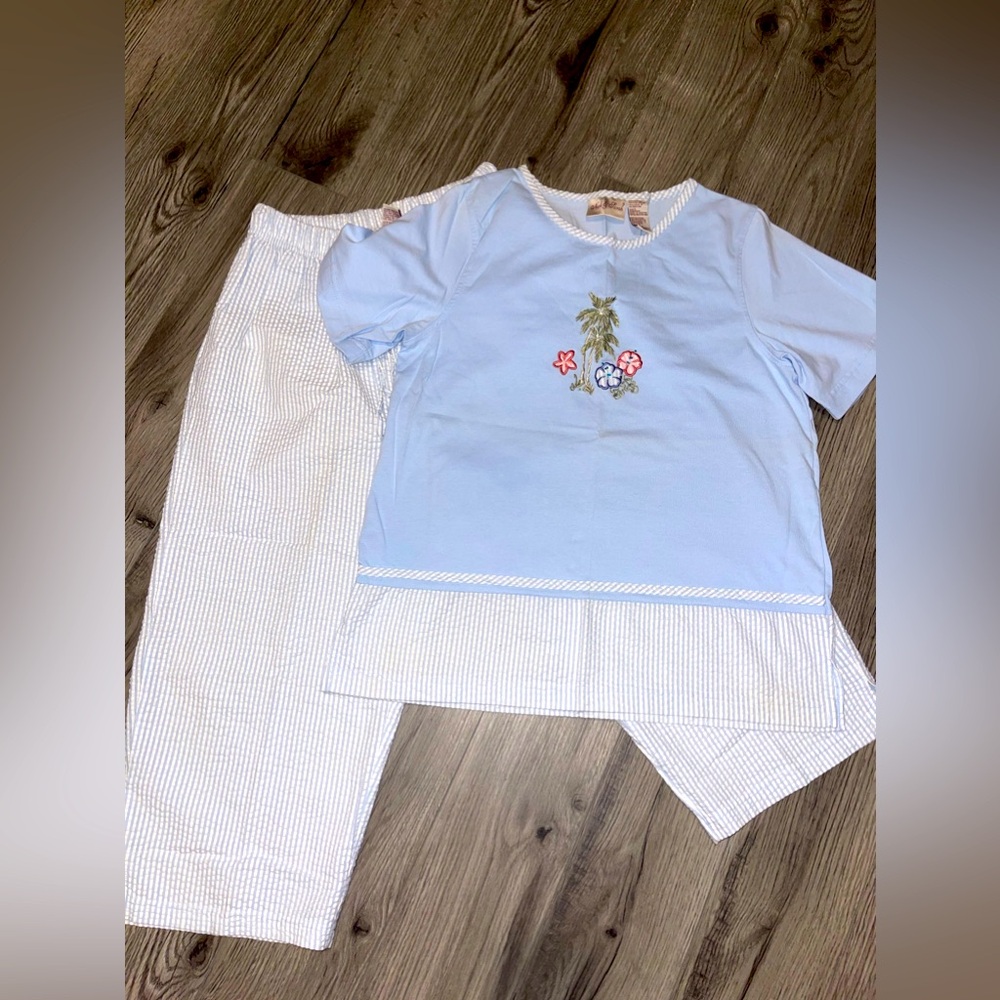 Vintage Nick & Sarah Seersucker Shirt & Capri‎ Pants Set Size Large